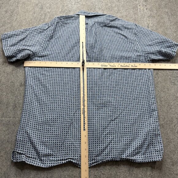 Brooks Brothers Linen Camp Shirt Men L Blue Geometric Short Sleeve Cotton Blend - Picture 7 of 11
